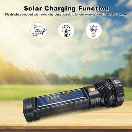 Solar Flashlight - Solar LED Flashlight - USB Rechargeable Solar Flashlight - Emergency Flashlight - 1200 mAh LED Flashlight with 3 Modes - Waterproof LED Flashlight Ideal for Outdoor Fishing Emergencies.