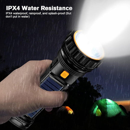 Solar Flashlight - Solar LED Flashlight - USB Rechargeable Solar Flashlight - Emergency Flashlight - 1200 mAh LED Flashlight with 3 Modes - Waterproof LED Flashlight Ideal for Outdoor Fishing Emergencies.