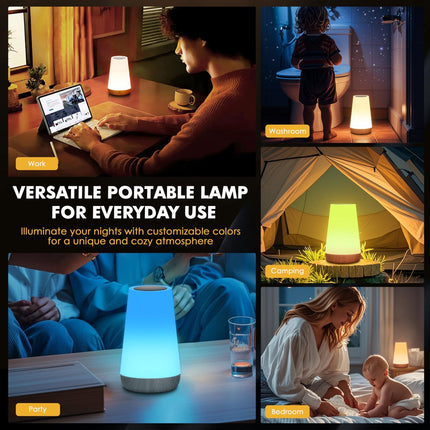 LED Table Lamp - Touch-Sensitive LED Bedside Lamp - Desk Lamp - Dimmable Remote Control with RGB Color Changing - USB Rechargeable - Portable Table Lamp - Bedroom, Living Room, Camping.