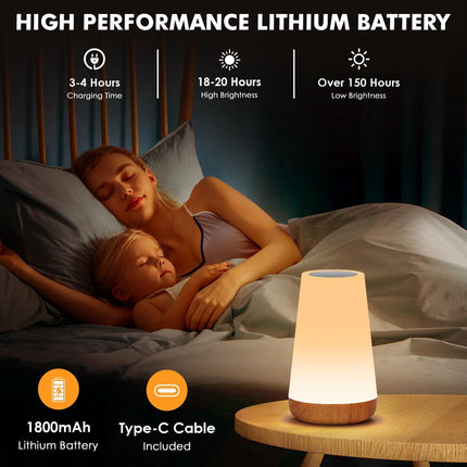 LED Table Lamp - Touch-Sensitive LED Bedside Lamp - Desk Lamp - Dimmable Remote Control with RGB Color Changing - USB Rechargeable - Portable Table Lamp - Bedroom, Living Room, Camping.