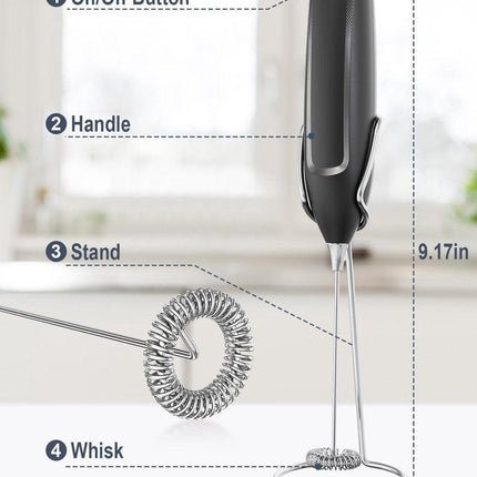 Milk Frother - Milk Frothers - Manual Milk Frother - Electric Milk Frother - Milk Frother with Stand - Functional Beverage Mixer with Stainless Steel Whisk and Stand - For Coffee/Cappuccino.