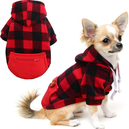 Dog Coat - Plaid Sweater - Warm Dog Coat - Zippered Pockets - Soft Brushed Fleece Hoodie - Winter Coat for Small Dogs - Perfect from Sizes S to 3XL - Warm Dog Clothes - Dog Outerwear.