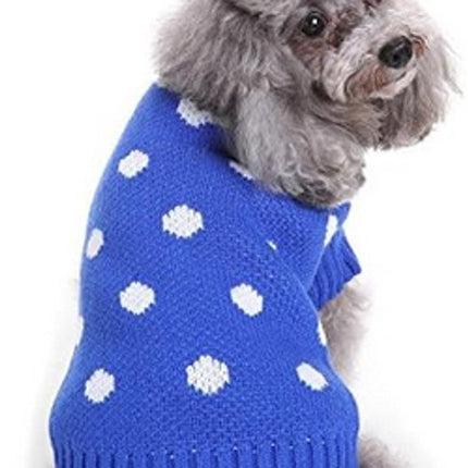 Dog Sweater - Classic Dog Sweater - Polka Dot Knit Sweater - Dog Coat - Puppy Clothes - Autumn and Winter Dog Clothes - Blue - Size L - Perfect for Small Dogs - Medium-Sized Dogs - Party Clothes.