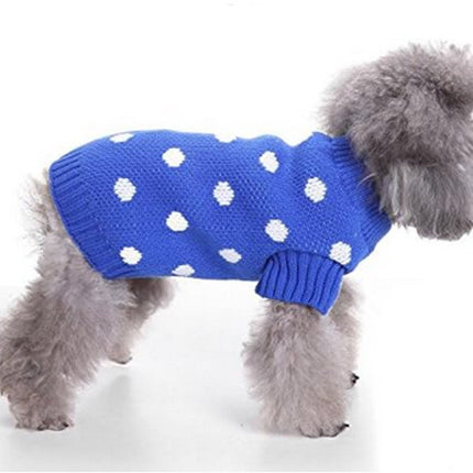 Dog Sweater - Classic Dog Sweater - Polka Dot Knit Sweater - Dog Coat - Puppy Clothes - Autumn and Winter Dog Clothes - Blue - Size L - Perfect for Small Dogs - Medium-Sized Dogs - Party Clothes.