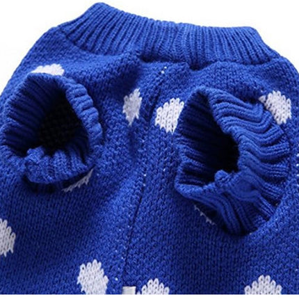 Dog Sweater - Classic Dog Sweater - Polka Dot Knit Sweater - Dog Coat - Puppy Clothes - Autumn and Winter Dog Clothes - Blue - Size L - Perfect for Small Dogs - Medium-Sized Dogs - Party Clothes.