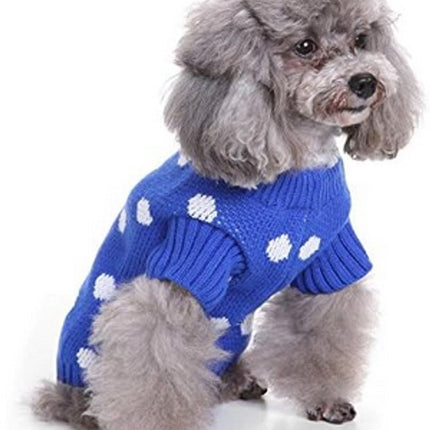 Dog Sweater - Classic Dog Sweater - Polka Dot Knit Sweater - Dog Coat - Puppy Clothes - Autumn and Winter Dog Clothes - Blue - Size L - Perfect for Small Dogs - Medium-Sized Dogs - Party Clothes.