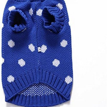Dog Sweater - Classic Dog Sweater - Polka Dot Knit Sweater - Dog Coat - Puppy Clothes - Autumn and Winter Dog Clothes - Blue - Size L - Perfect for Small Dogs - Medium-Sized Dogs - Party Clothes.