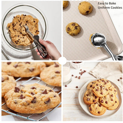 3-Piece Ice Cream Scoop Set - Stainless Steel Ice Cream Scoop - Ball Scoop - With Non-Slip Handle - For Fruit, Cookies, and Frozen Sorbets - Black.