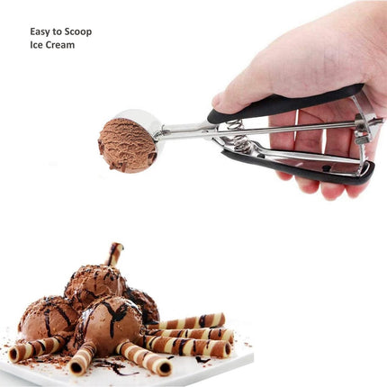 3-Piece Ice Cream Scoop Set - Stainless Steel Ice Cream Scoop - Ball Scoop - With Non-Slip Handle - For Fruit, Cookies, and Frozen Sorbets - Black.