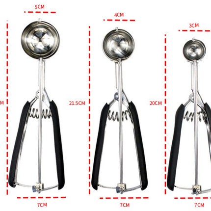 3-Piece Ice Cream Scoop Set - Stainless Steel Ice Cream Scoop - Ball Scoop - With Non-Slip Handle - For Fruit, Cookies, and Frozen Sorbets - Black.