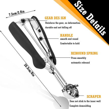 Stainless steel ice cream scoop – Spherical scoop for fruit, cookies and ice cream sorbets.