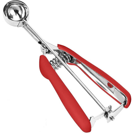 Ice Cream Scoop - Stainless Steel Ice Cream Scoop - Ball-Shaped Scoop - With Non-Slip Handle - For Fruit, Cookies, and Frozen Sorbets - Red.