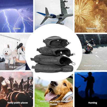 Noise-canceling ear protection for dogs - Protection against fireworks and thunderstorms - Washable and noise-canceling - Warm design - Suitable for all dog breeds - Black, size XL.
