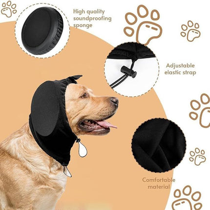 Noise-canceling ear protection for dogs - Protection against fireworks and thunderstorms - Washable and noise-canceling - Warm design - Suitable for all dog breeds - Black, size XL.