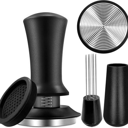 Tamper - Coffee tamper - Espresso tamper - 51 mm espresso tamper - Aluminum and stainless steel espresso tamper - Ergonomic self-leveling tamper - For baristas - Black.