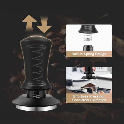 Tamper - Coffee tamper - Espresso tamper - 58 mm espresso tamper - Aluminum and stainless steel espresso tamper - Ergonomic self-leveling tamper - For baristas - Black.