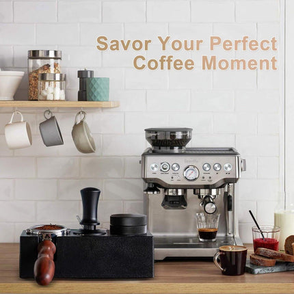 Tamper - Coffee tamper - Espresso tamper - 58 mm espresso tamper - Aluminum and stainless steel espresso tamper - Ergonomic self-leveling tamper - For baristas - Black.