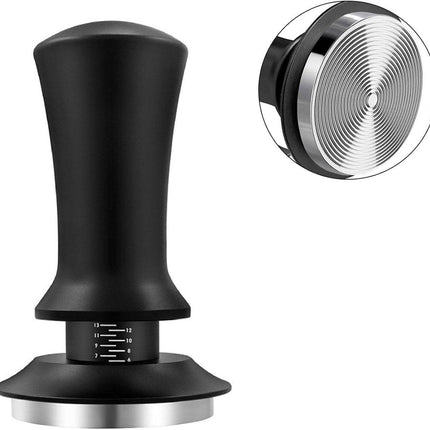 Tamper - Coffee tamper - Espresso tamper - 58 mm espresso tamper - Aluminum and stainless steel espresso tamper - Ergonomic self-leveling tamper - For baristas - Black.