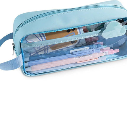 Transparent pencil case - Blue - Groot - 21 x 9 x 7 cm - For School, Boys, Girls and Adults - Pencil Case.