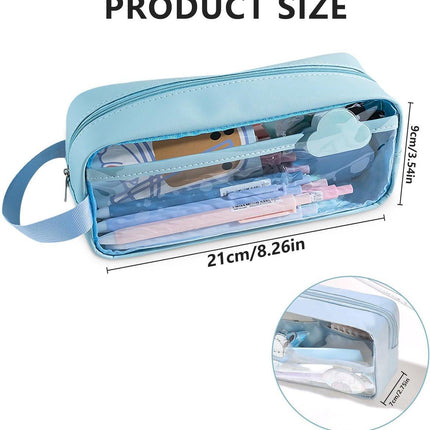 Transparent pencil case - Blue - Groot - 21 x 9 x 7 cm - For School, Boys, Girls and Adults - Pencil Case.