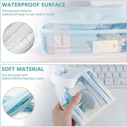 Transparent pencil case - Blue - Groot - 21 x 9 x 7 cm - For School, Boys, Girls and Adults - Pencil Case.