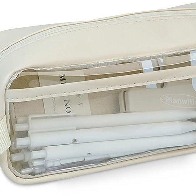 Transparent pencil case - Grijs - Groot - 21 x 9 x 7 cm - For School, Boys, Girls and Adults - Pencil Case.