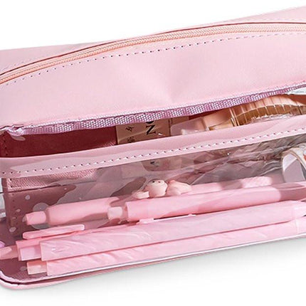 Transparent Pencil Case - Pink - Groot - 21 x 9 x 7 cm - For School, Boys, Girls and Adults - Pencil Case.