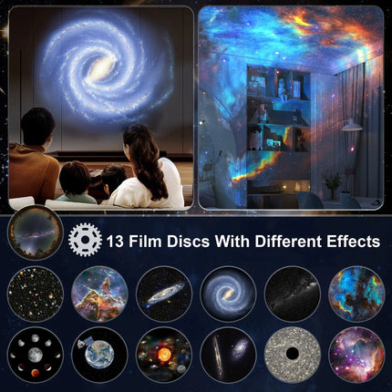 360° Starry Sky Night Projector with Solar System, Moon, Nebula, Milky Way, and Astronaut - Projector for Children and Adults - Mood Light - Bedroom Mood Light - Star Projector - Galaxy Projector - Starry Sky - Black.