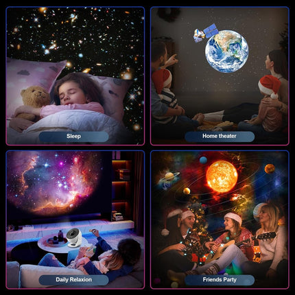 360° Starry Sky Night Projector with Solar System, Moon, Nebula, Milky Way, and Astronaut - Projector for Children and Adults - Mood Light - Bedroom Mood Light - Star Projector - Galaxy Projector - Starry Sky - Black.