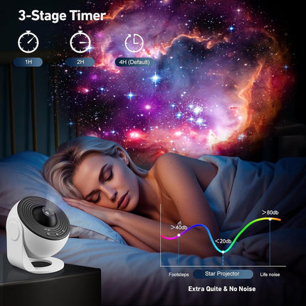 360° Starry Sky Night Projector with Solar System, Moon, Nebula, Milky Way, and Astronaut - Projector for Children and Adults - Mood Light - Bedroom Mood Light - Star Projector - Galaxy Projector - Starry Sky - Black.