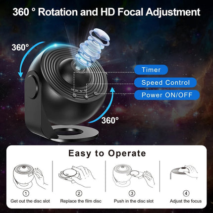360° Starry Sky Night Projector with Solar System, Moon, Nebula, Milky Way, and Astronaut - Projector for Children and Adults - Mood Light - Bedroom Mood Light - Star Projector - Galaxy Projector - Starry Sky - Black.