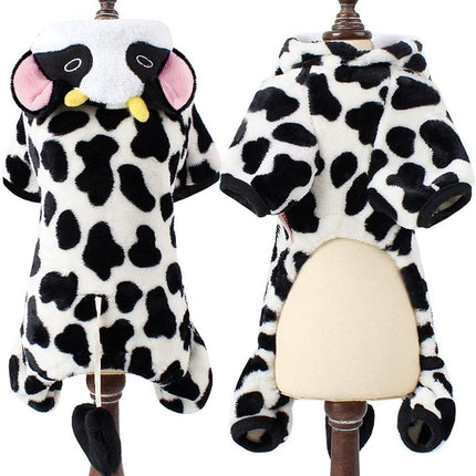 Dog Coat - Dog Clothes - Christmas Dinosaur Dog Costume - Cowboy Style Rider Sweatshirt - Warm Winter Raincoat - Perfect for Christmas - White Cow Size M - Party Decoration - Christmas Decorations.