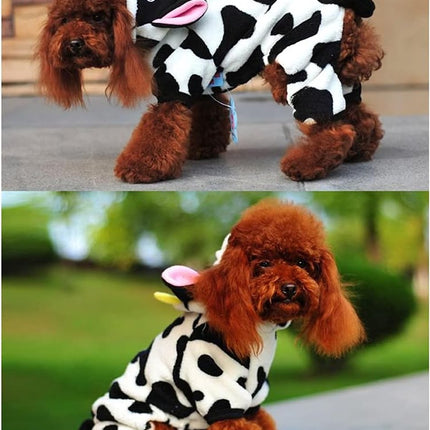 Dog Coat - Dog Clothes - Christmas Dinosaur Dog Costume - Cowboy Style Rider Sweatshirt - Warm Winter Raincoat - Perfect for Christmas - White Cow Size M - Party Decoration - Christmas Decorations.