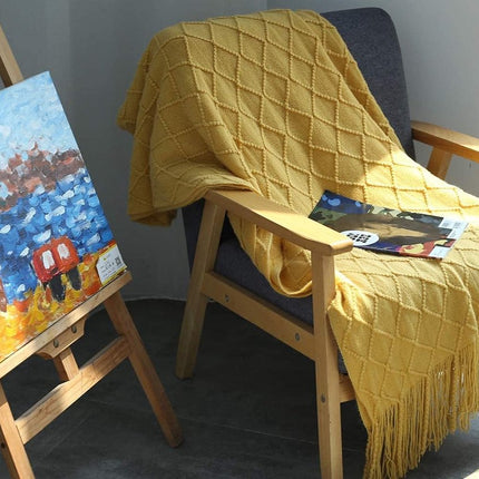 Blanket - Cuddly  - et - Soft  - et - Soft knitted wool  - et - Fringed  - et - Cute  - et - Sofa throw - Sleeping  - et - Khaki - 130 x 180 cm.
