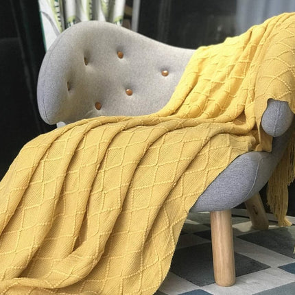 Blanket - Cuddly  - et - Soft  - et - Soft knitted wool  - et - Fringed  - et - Cute  - et - Sofa throw - Sleeping  - et - Khaki - 130 x 180 cm.