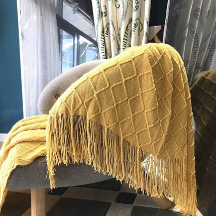 Blanket - Cuddly  - et - Soft  - et - Soft knitted wool  - et - Fringed  - et - Cute  - et - Sofa throw - Sleeping  - et - Khaki - 130 x 180 cm.