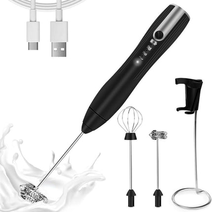 Milk frother - electric milk frother - electric milk frother - milk frother - rechargeable manual milk frother - with 3 speeds for coffee - black frother.