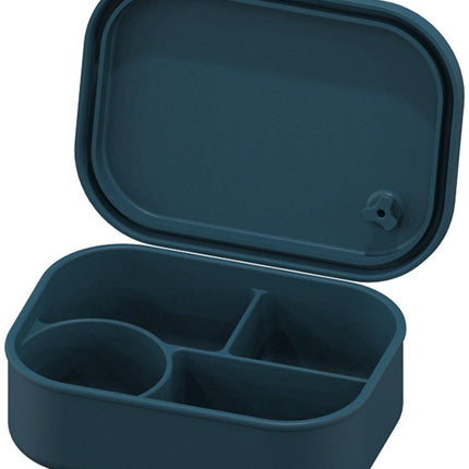 Silicone Lunch Box – For children and adults – Four-compartment lunch box – Leakproof lunch box – For school, picnics and parks (Blue).
