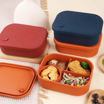 Silicone Lunch Box – For children and adults – Four-compartment lunch box – Leakproof lunch box – For school, picnics and parks (Blue).