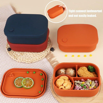 Silicone Lunch Box – For children and adults – Four-compartment lunch box – Leakproof lunch box – For school, picnics and parks (Blue).