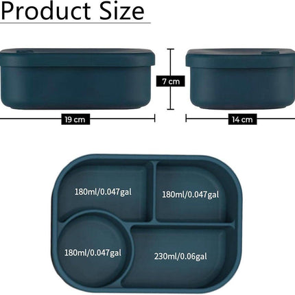 Silicone Lunch Box – For children and adults – Four-compartment lunch box – Leakproof lunch box – For school, picnics and parks (Blue).