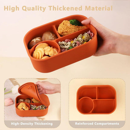 Silicone Lunch Box – For children and adults – Four-compartment lunch box – Leakproof lunch box – For school, picnics and parks (Blue).