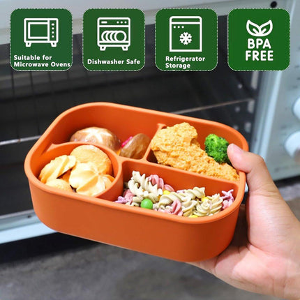 Silicone Lunch Box – For children and adults – Four-compartment lunch box – Leakproof lunch box – For school, picnics and parks (Blue).