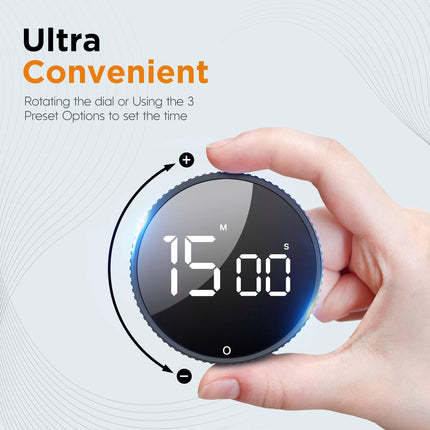 Digital Timer - Digital Kitchen Timer - Smart Timer - LED Display - Magnetic - 360° Rotation - BBQ Alarm Clock - Silver.
