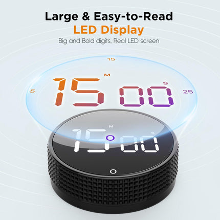 Digital Timer - Digital Kitchen Timer - Smart Timer - LED Display - Magnetic - 360° Rotation - BBQ Alarm Clock - Silver.