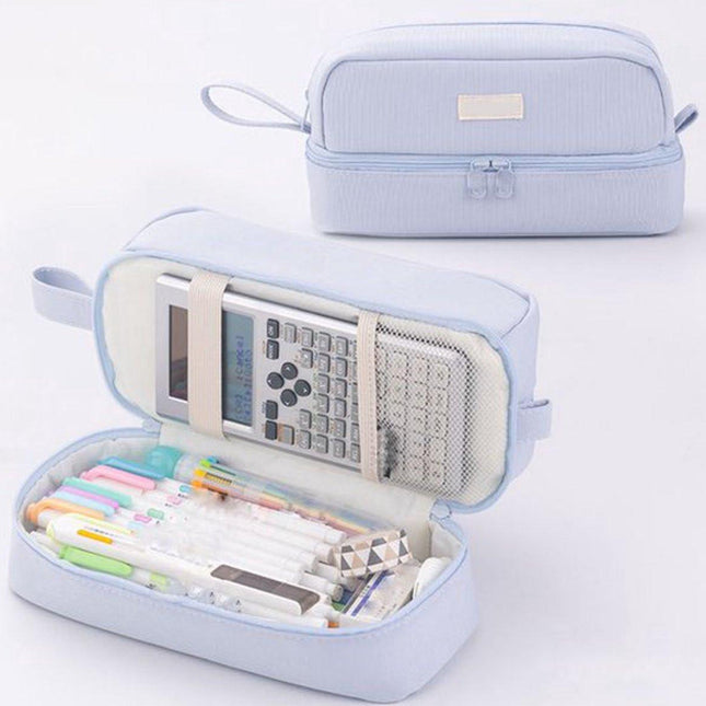 Pencil case - Boy's pencil case - Girl's pencil case - School cases - Large pencil case - School supplies - Suitable for students - Girls - Girls and teenagers (blue).