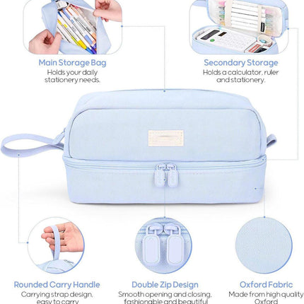 Pencil case - Boy's pencil case - Girl's pencil case - School cases - Large pencil case - School supplies - Suitable for students - Girls - Girls and teenagers (blue).
