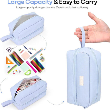 Pencil case - Boy's pencil case - Girl's pencil case - School cases - Large pencil case - School supplies - Suitable for students - Girls - Girls and teenagers (blue).