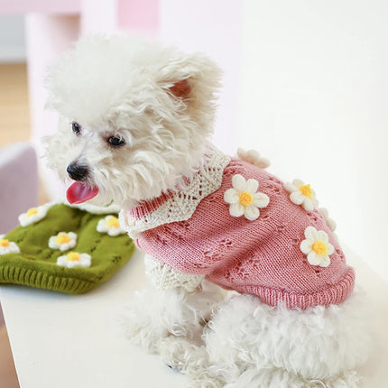 Dog Coat - Dog Sweater - Sweater for Small Dogs - Dog Sweater with an Adorable Floral Girl Design - Winter Knitted Sweater - Lightweight and Warm Cat Sweater - Birthday - Party Decoration - Christmas - Size XL.