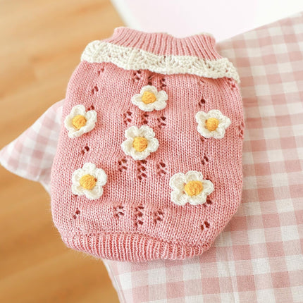 Dog Coat - Dog Sweater - Sweater for Small Dogs - Cute Floral Sweater for Girls - Winter Knitted Sweater - Lightweight and Warm Cat Sweater - Birthday, Party, Party Decoration, Christmas - Size L.